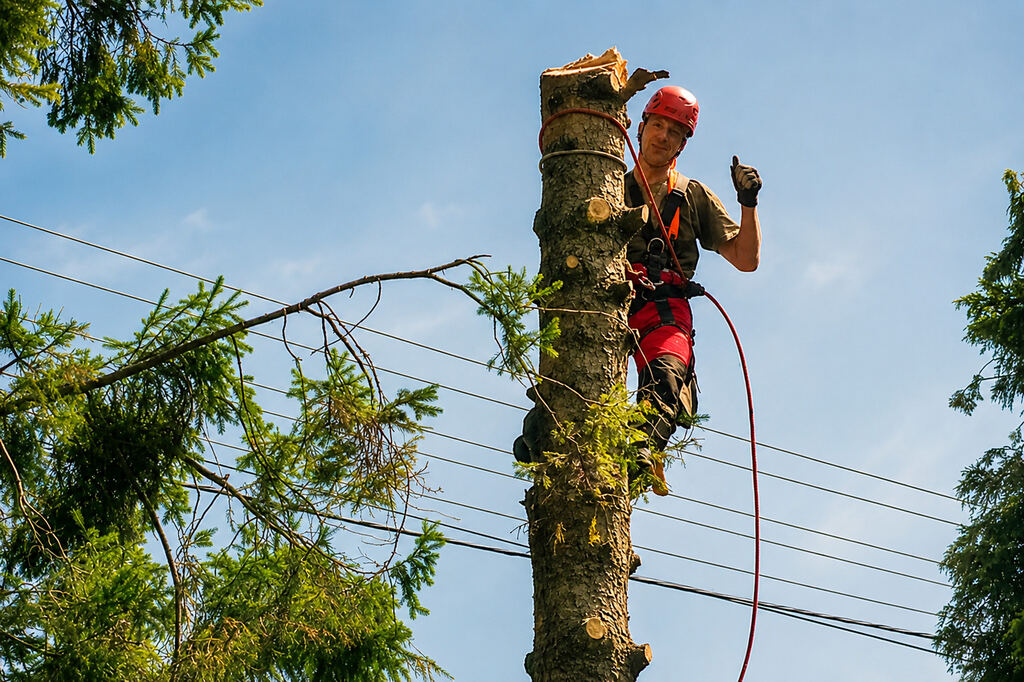 Bezpečný výrub stromu pomocou lanovej techniky pri elektrickom vedení